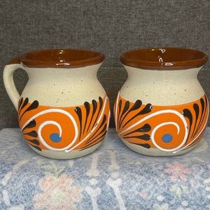 Authentic hand made ceramic Mexican mugs set of 2 - jarritos de barro cafeteros